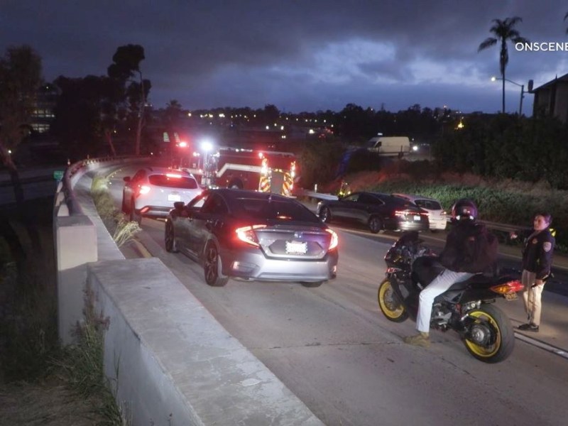 Vehicles stopped on freeway ramp
